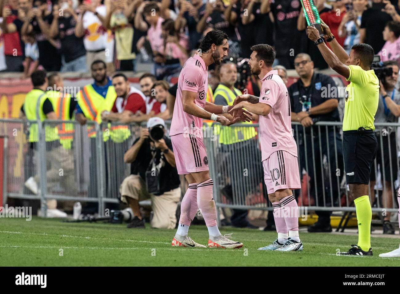 Harrison, United States. 26th Aug, 2023. Lionel Messi (10) of Inter Miami enters the game as substitute during MLS regular season match against Red Bulls at Red Bull Arena in Harrison, New Jersey. The stadium was sold out as spectators were looking to watch Lionel Messi plays. Inter won 2 - 0. (Photo by Lev Radin/Pacific Press) Credit: Pacific Press Media Production Corp./Alamy Live News Stock Photo