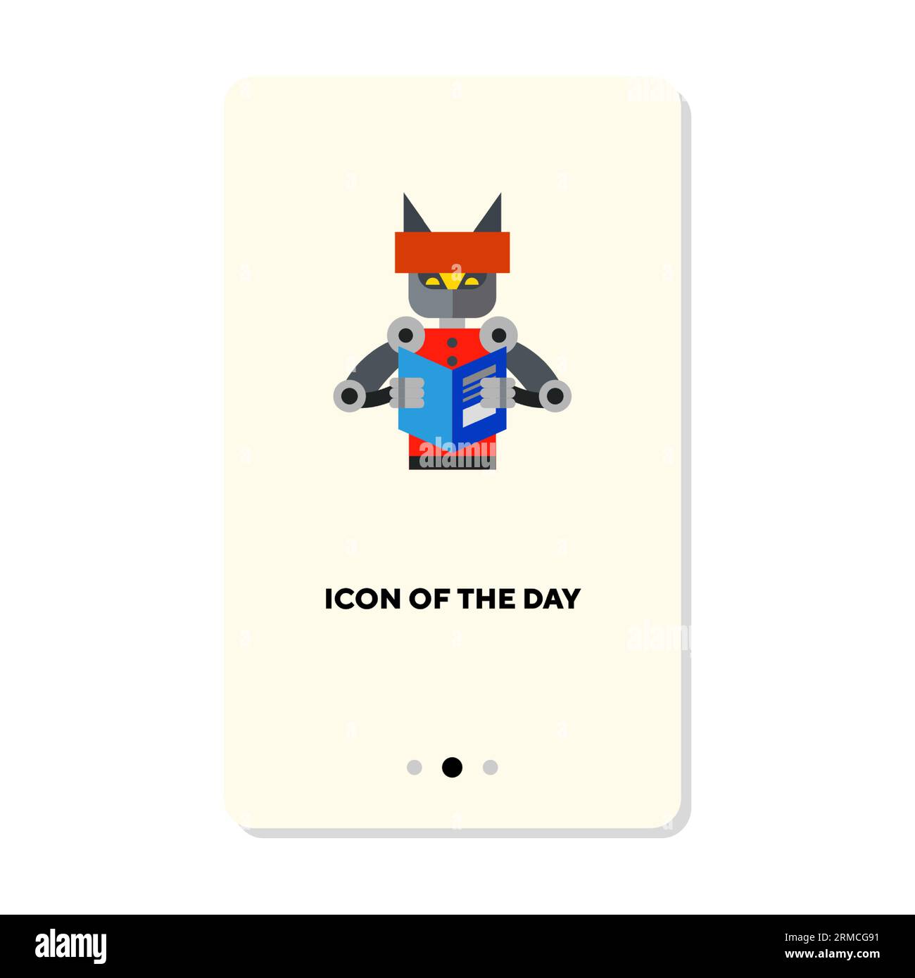 Robotic helper reading book flat vector icon Stock Vector