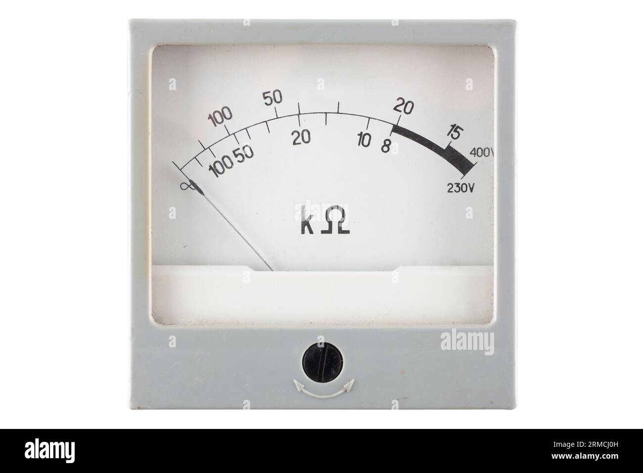 Closeup of an vintage ancient ohmmeter isolated on white background