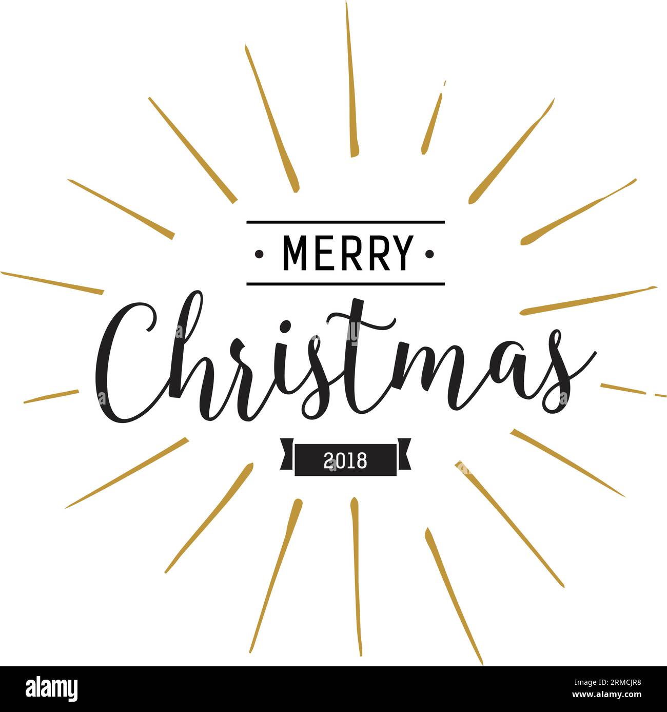 Merry Christmas Lettering and Ribbon Stock Vector
