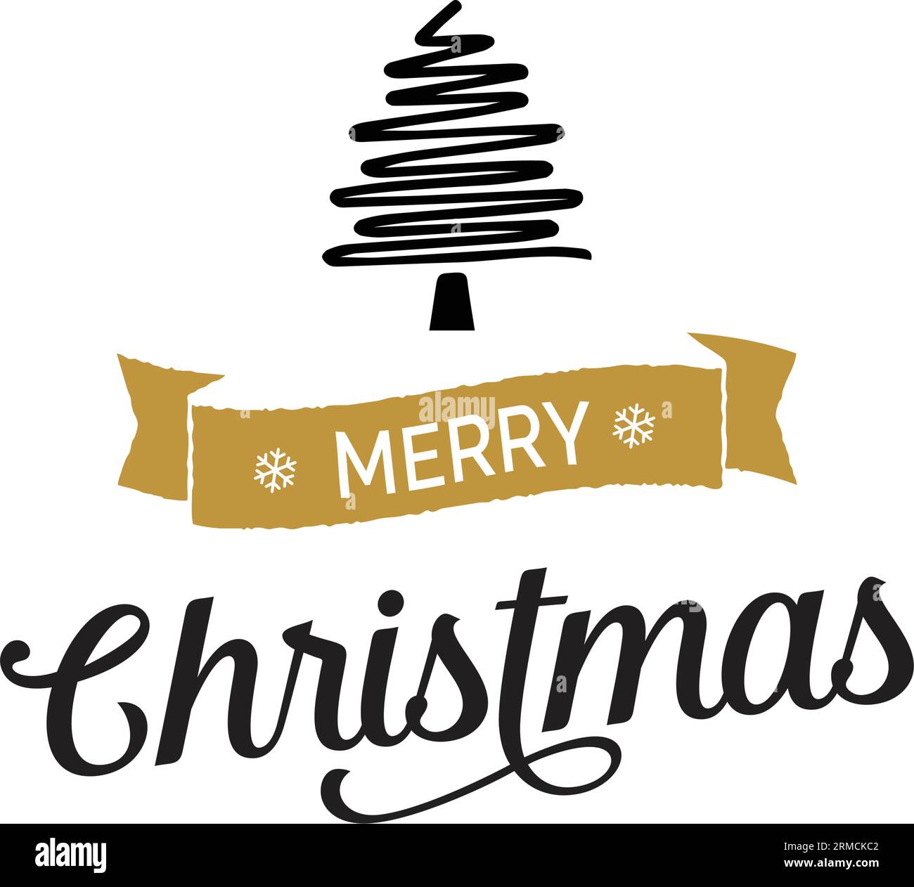 Christmas lettering with tree line drawing Stock Vector
