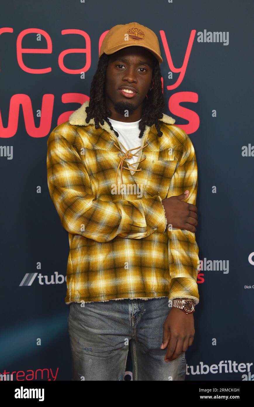 Kai Cenat arrives at the Streamy Awards on Sunday, Aug. 27, 2023, at