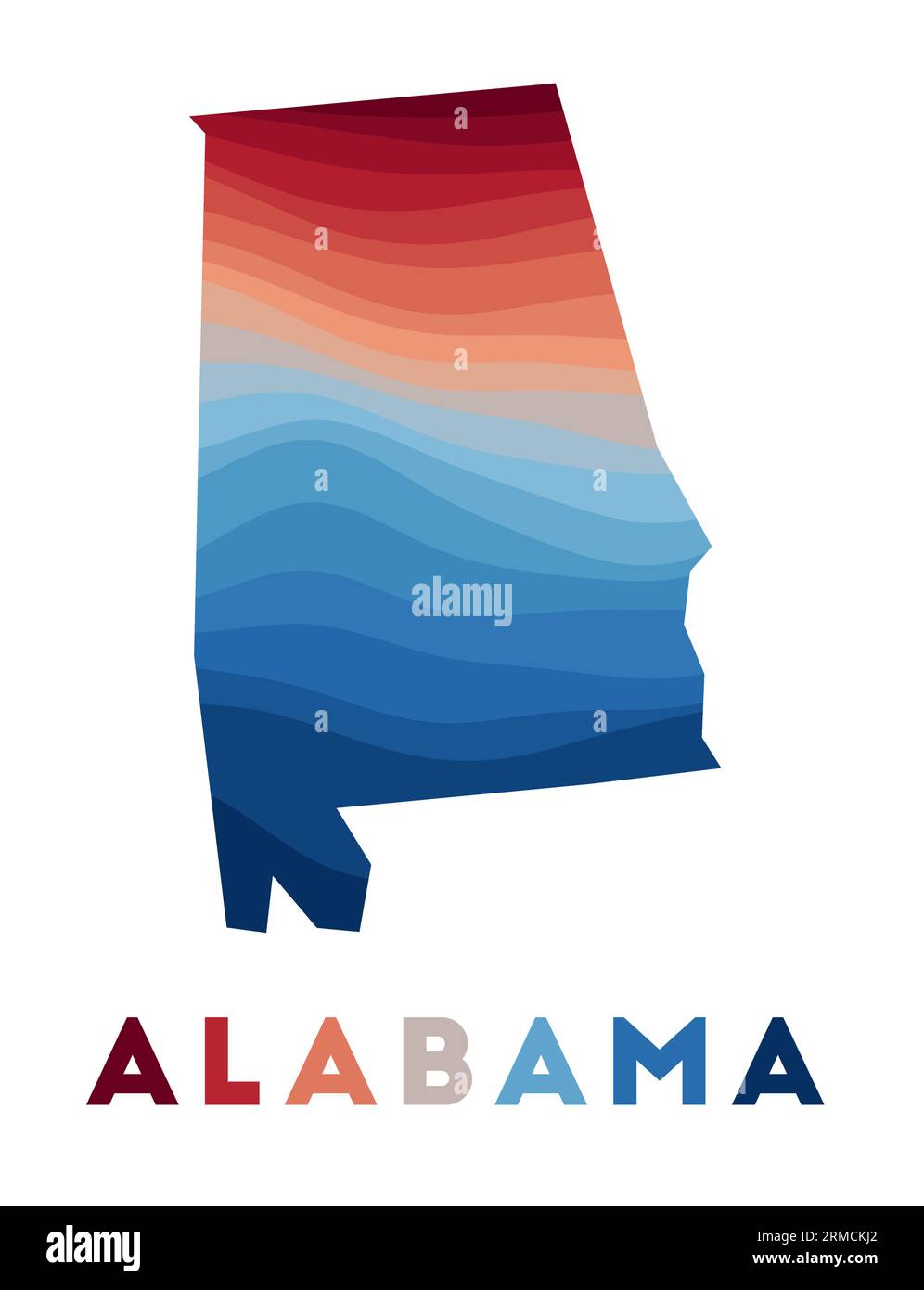 Alabama map. Map of the US state with beautiful geometric waves in red ...