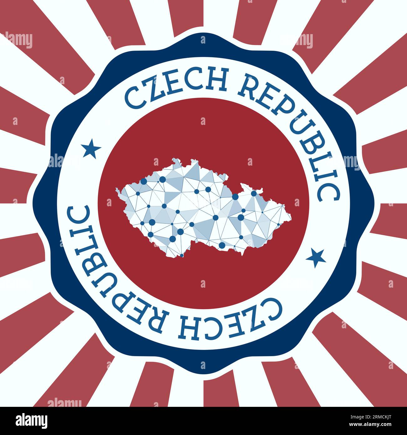 Czech Republic Badge. Round logo of country with triangular mesh map and radial rays. EPS10 Vector. Stock Vector