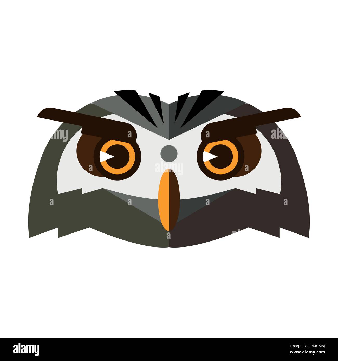 Head night silent owl front view. Stock Vector
