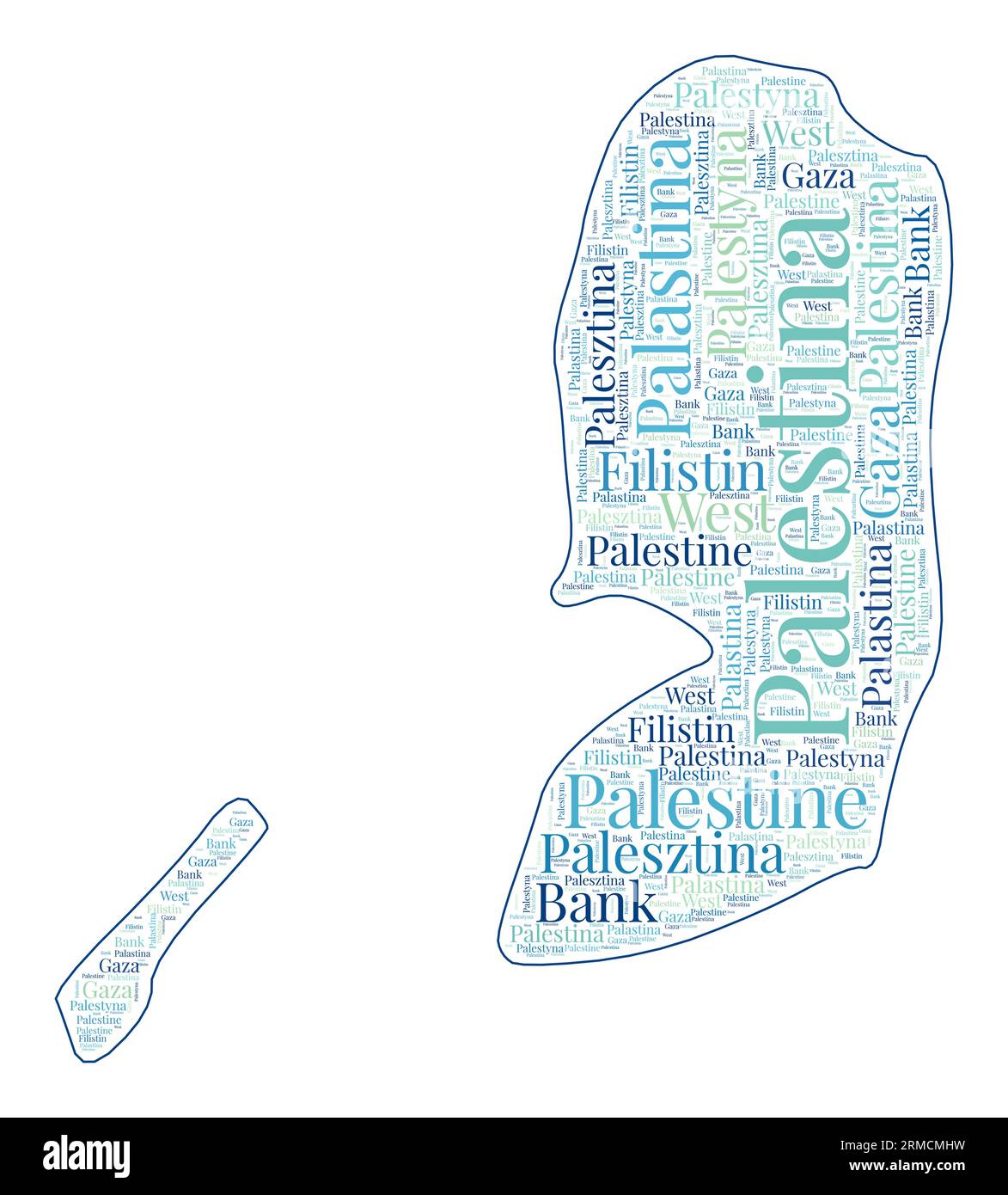 Palestine shape filled with country name in many languages. Palestine
