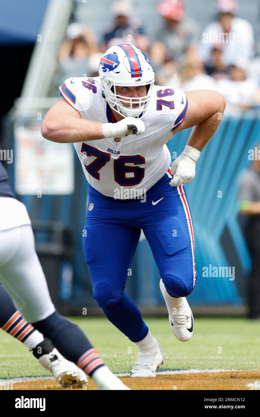 Buffalo Bills guard David Edwards (76) walks the sideline during an NFL pre- season football game against the Indianapolis Colts, Saturday, Aug. 12,  2023, in Orchard Park, N.Y. Buffalo defeated the Colts 23-19. (