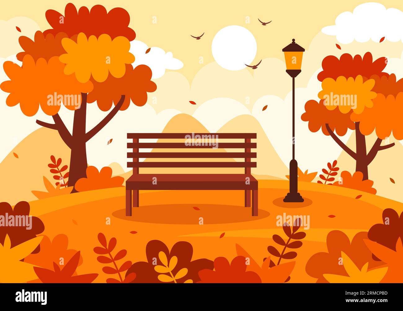 Autumn Landscape Background Vector Illustration with Mountains, Fields ...