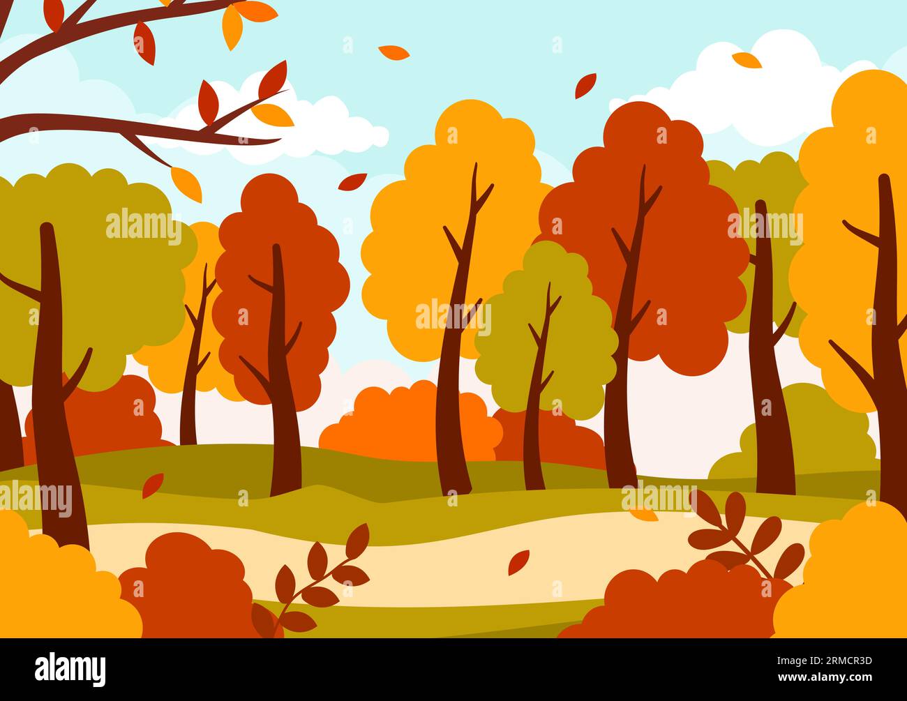 Autumn Landscape Background Vector Illustration with Mountains, Fields ...