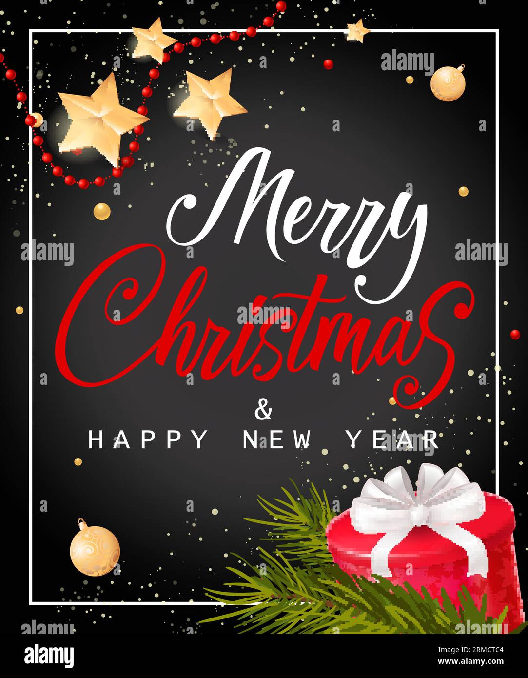 Christmas and New Year Lettering with Gift Box Stock Vector Image & Art ...