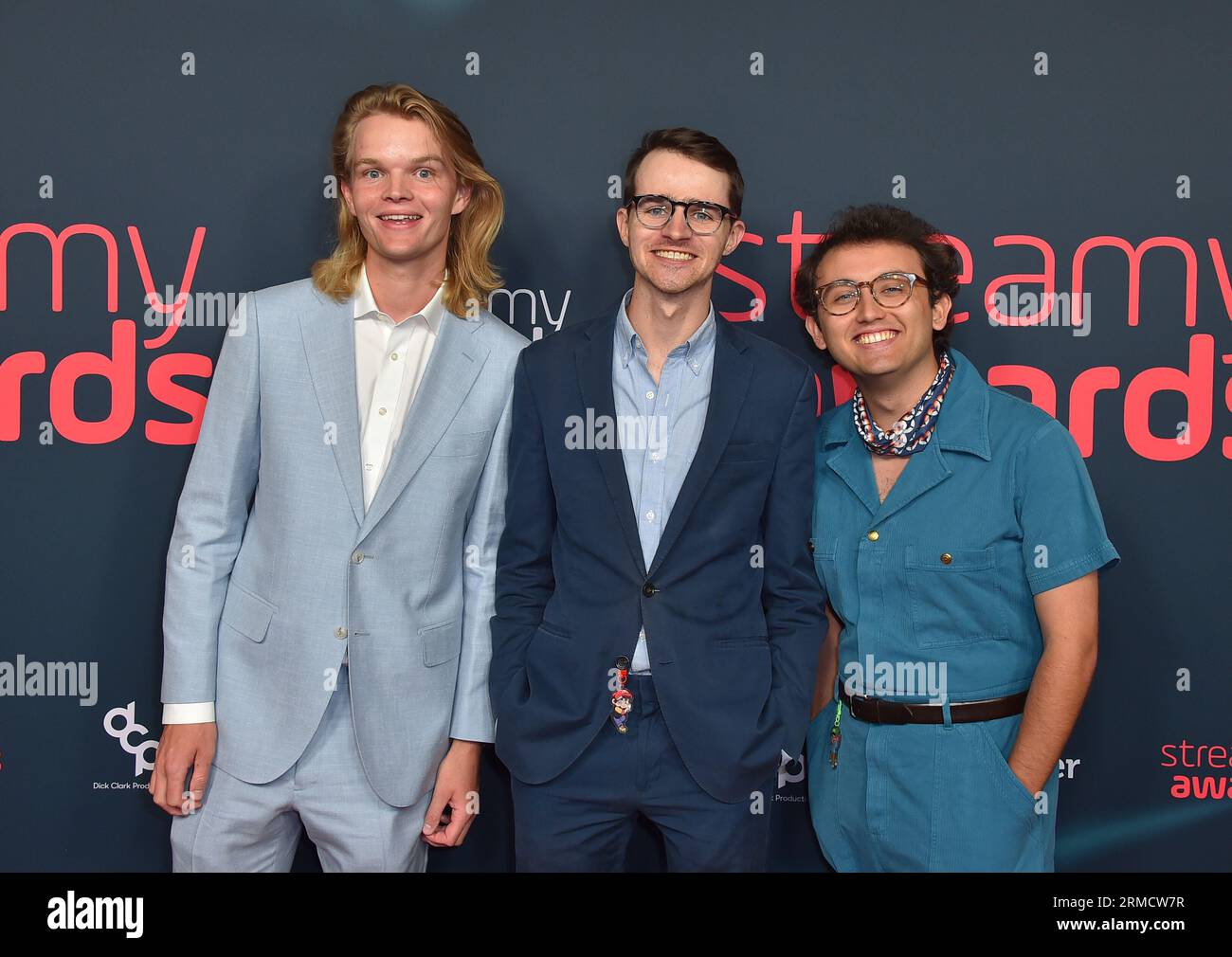 Sam Denby, from left, Adam Chase and Ben Doyle arrive at the Streamy