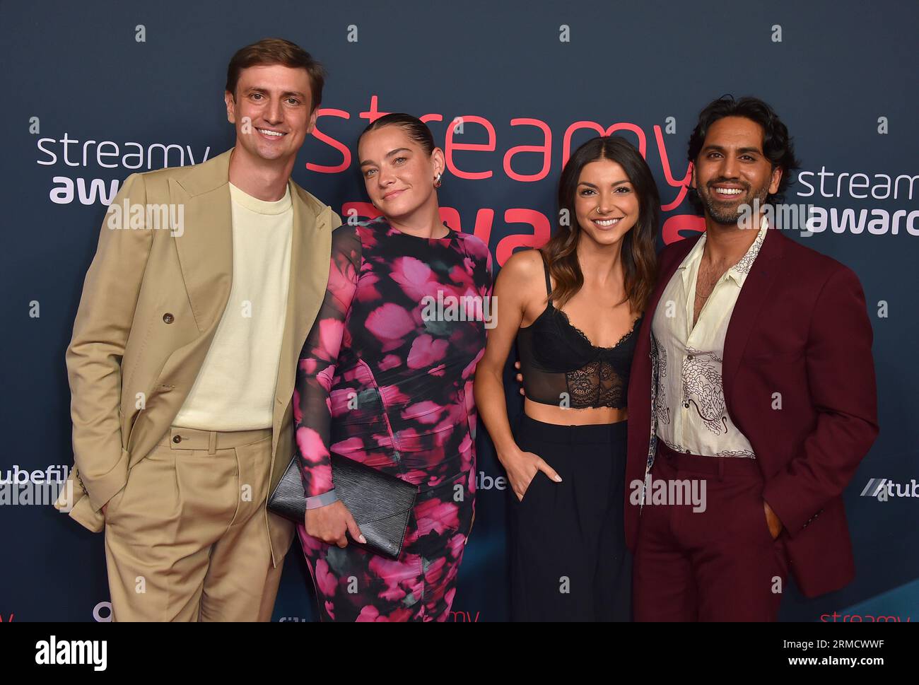 Colin Rosenblum, from left, Maddy Myers, Katie Chaudry, and Samir Chaudry arrive at the Streamy