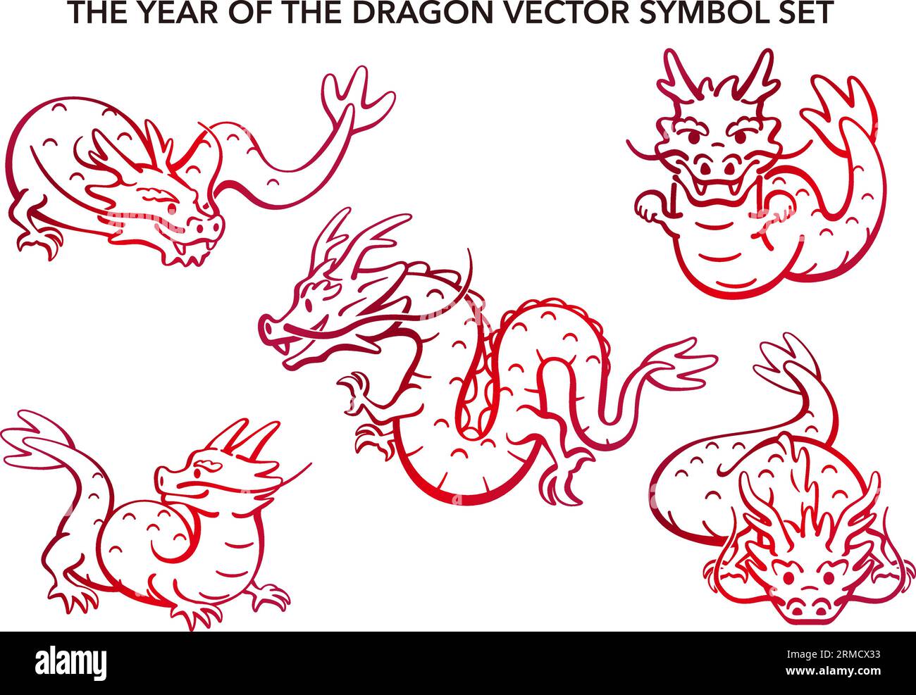 The Year Of The Dragon Vector Zodiac Symbol Illustration Set Isolated On A White Background. Stock Vector