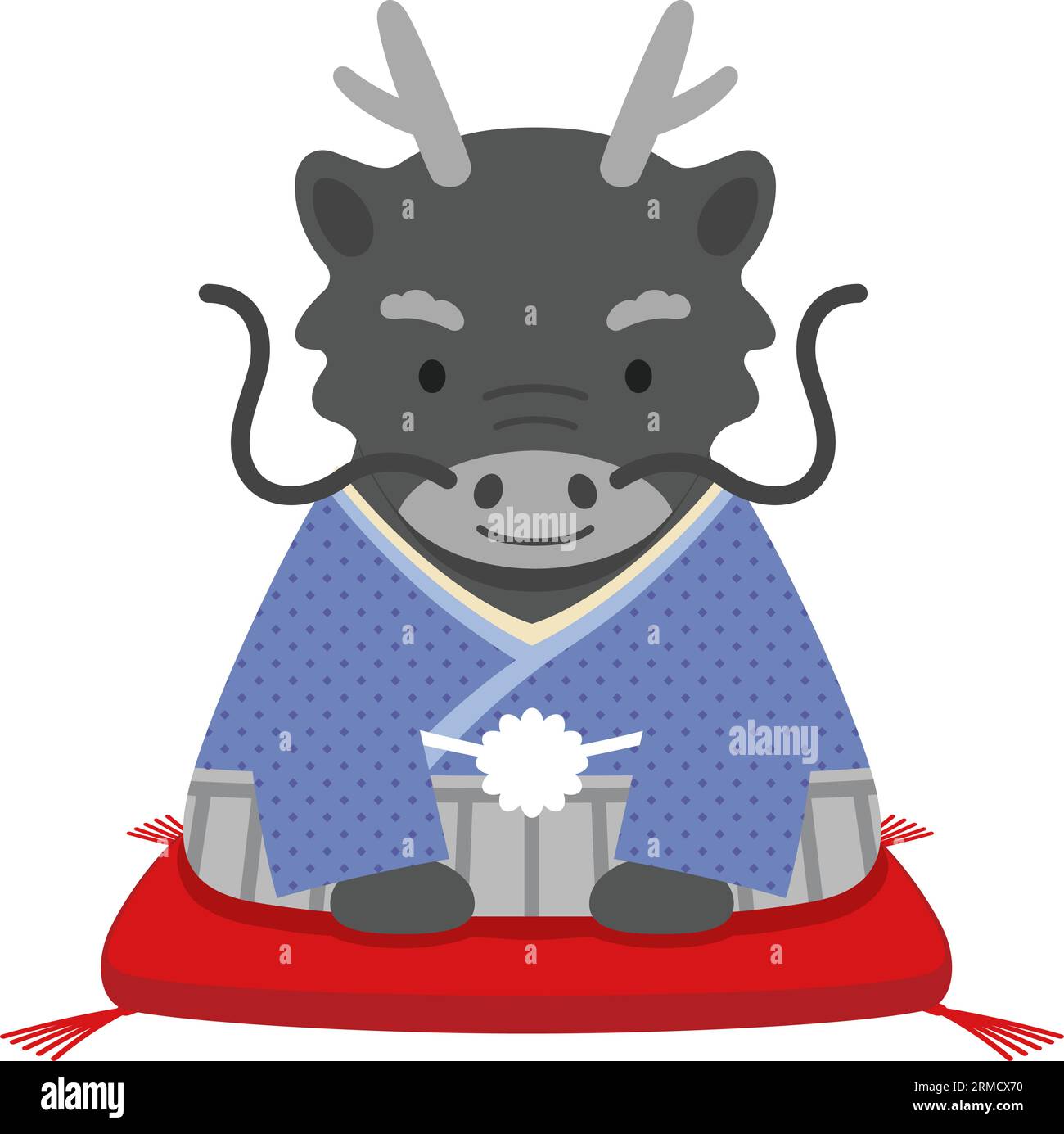 The Year Of The Dragon Mascot Dressed In Japanese Kimono Offering His/Her New Year Greetings. Vector Illustration Isolated On A White Background. Stock Vector