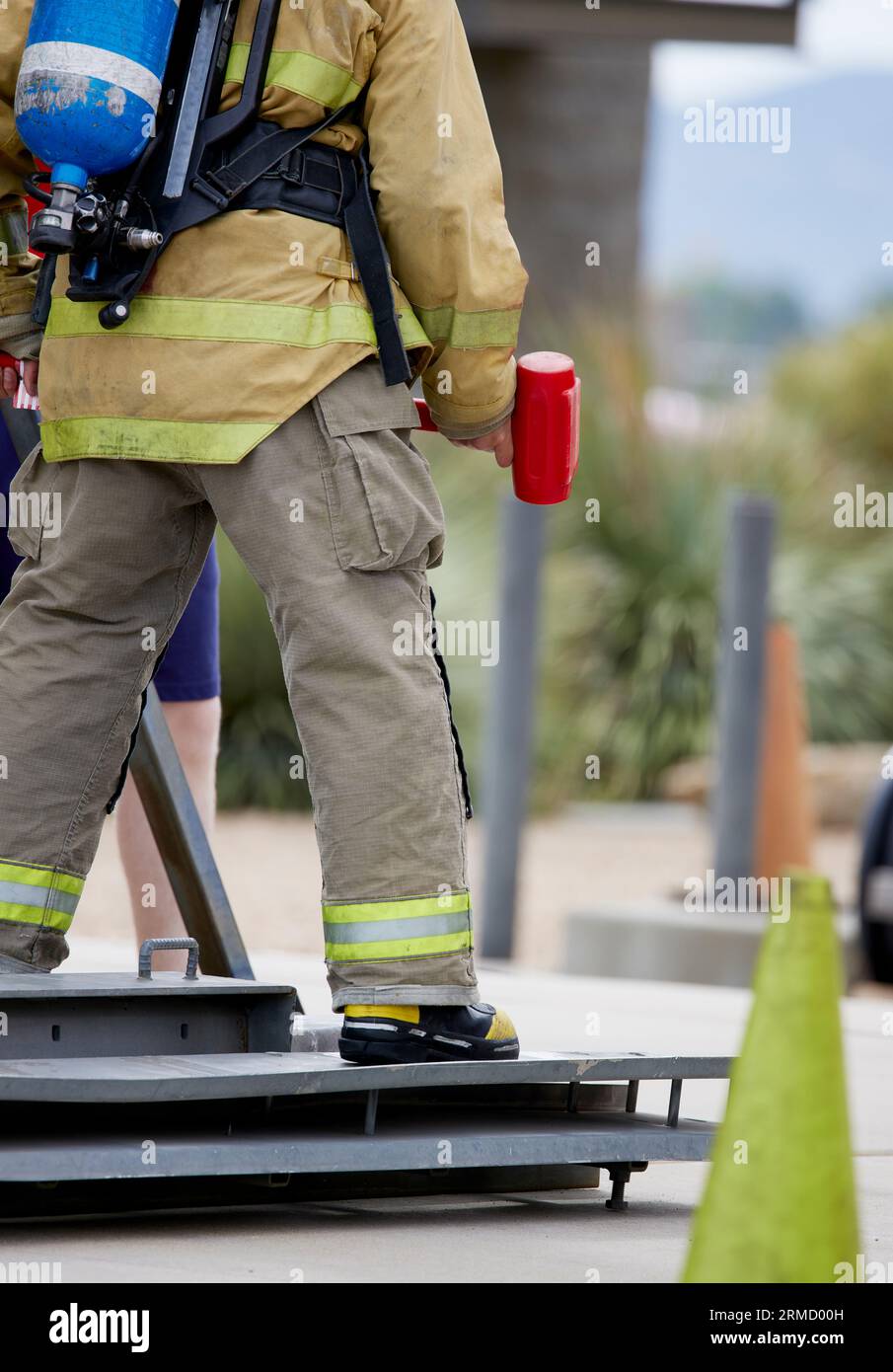 Fire Fighter Trainee on a fitness course Stock Photo