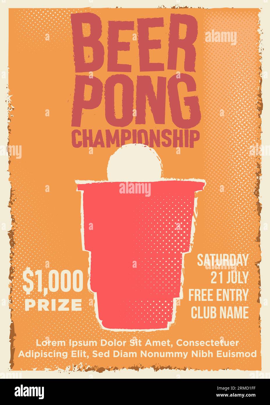vintage style beer pong tournament poster template illustration Stock Vector