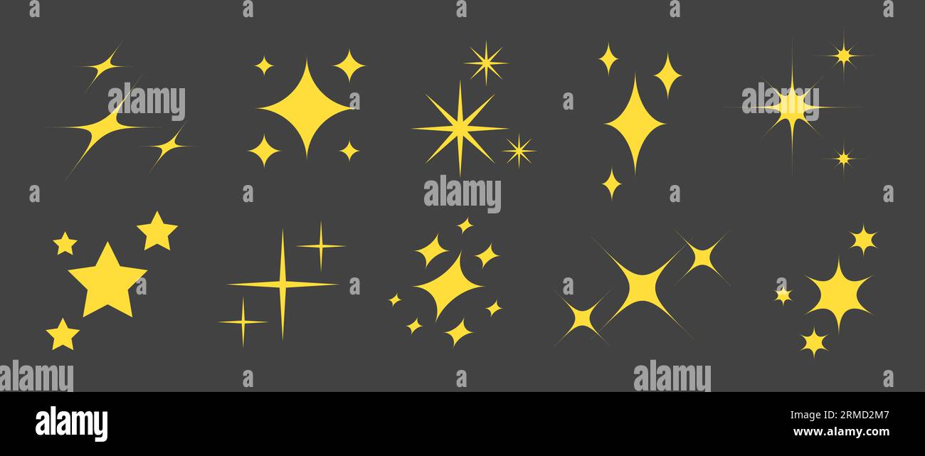 Golden star twinkles. Bright sparkles, flash of light, dazzling