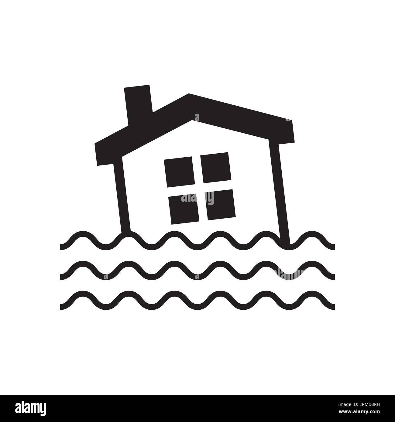 Flooded home vector icon in black solid flat design icon isolated on white background Stock Vector
