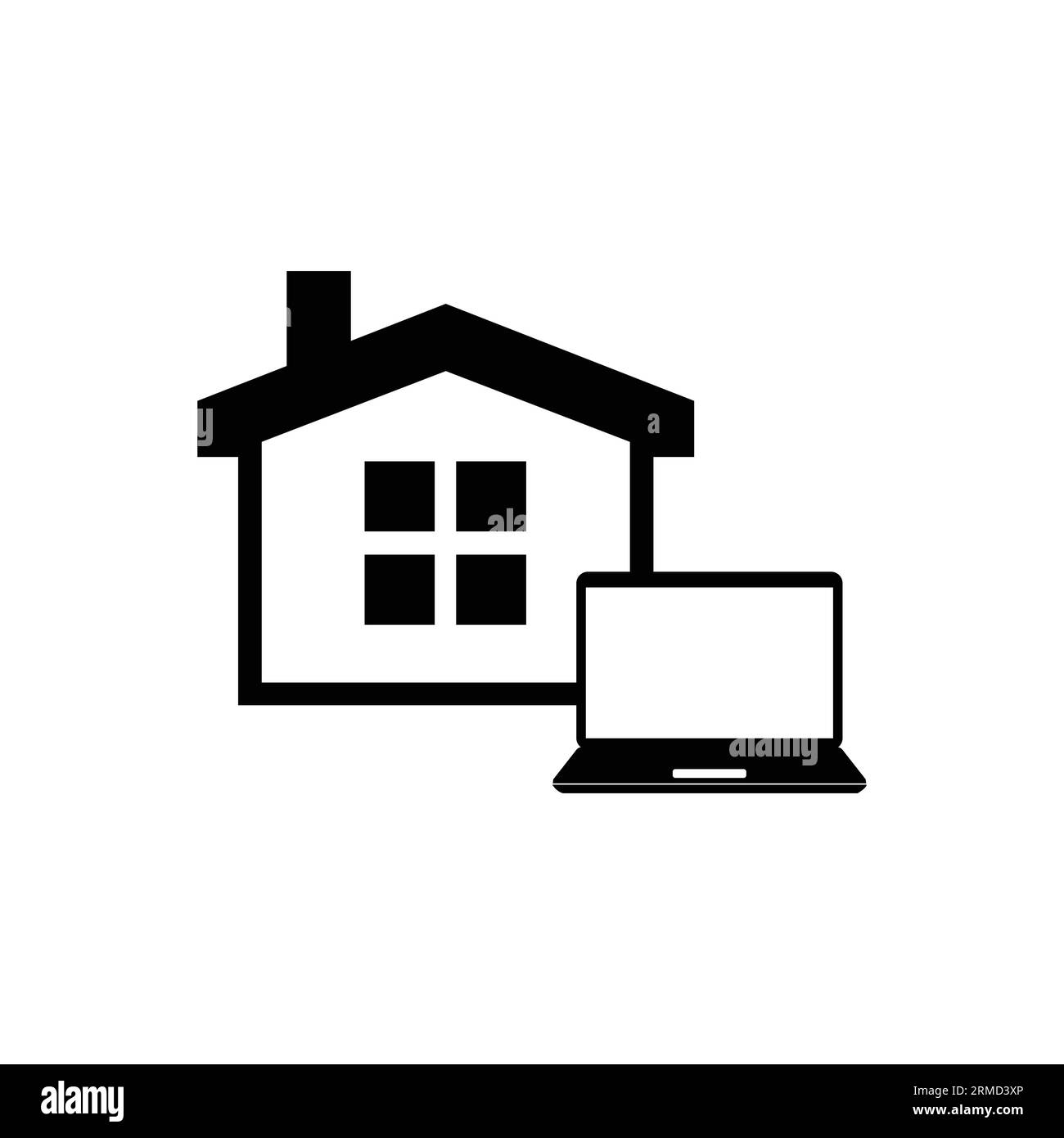 Work from home icon. Property management. Real estate. House and laptop. Vector icon isolated on white background. Stock Vector