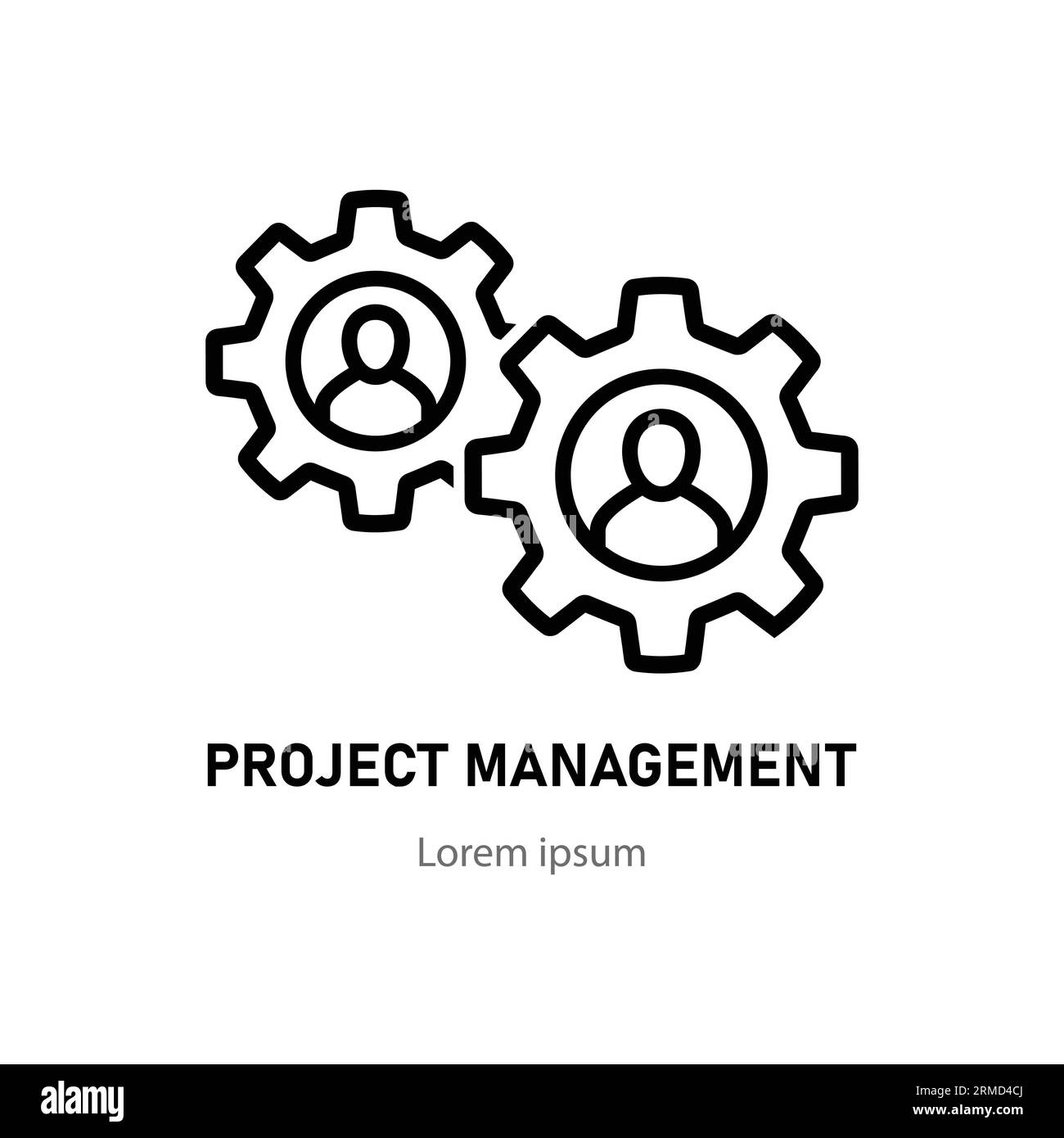 Team work line icon, vector pictogram of collaboration process. People in cog wheel, efficiency stroke sign for project management Stock Vector
