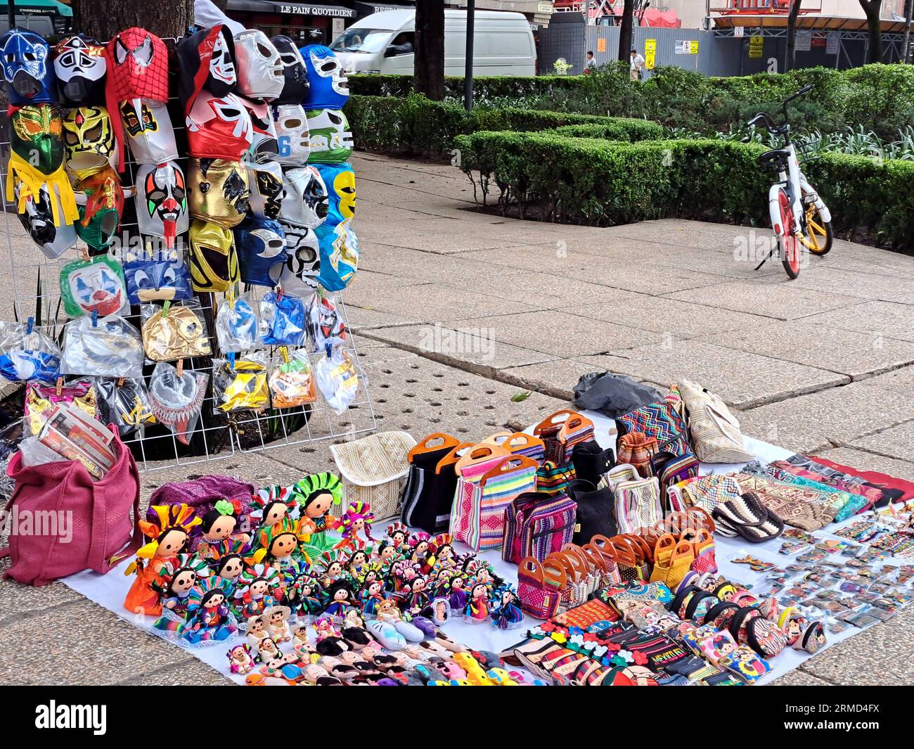 Mexico City, Mexico - August 23, 2023: Street stall selling masks of famous wrestlers from Mexican wrestling as souvenirs Stock Photo