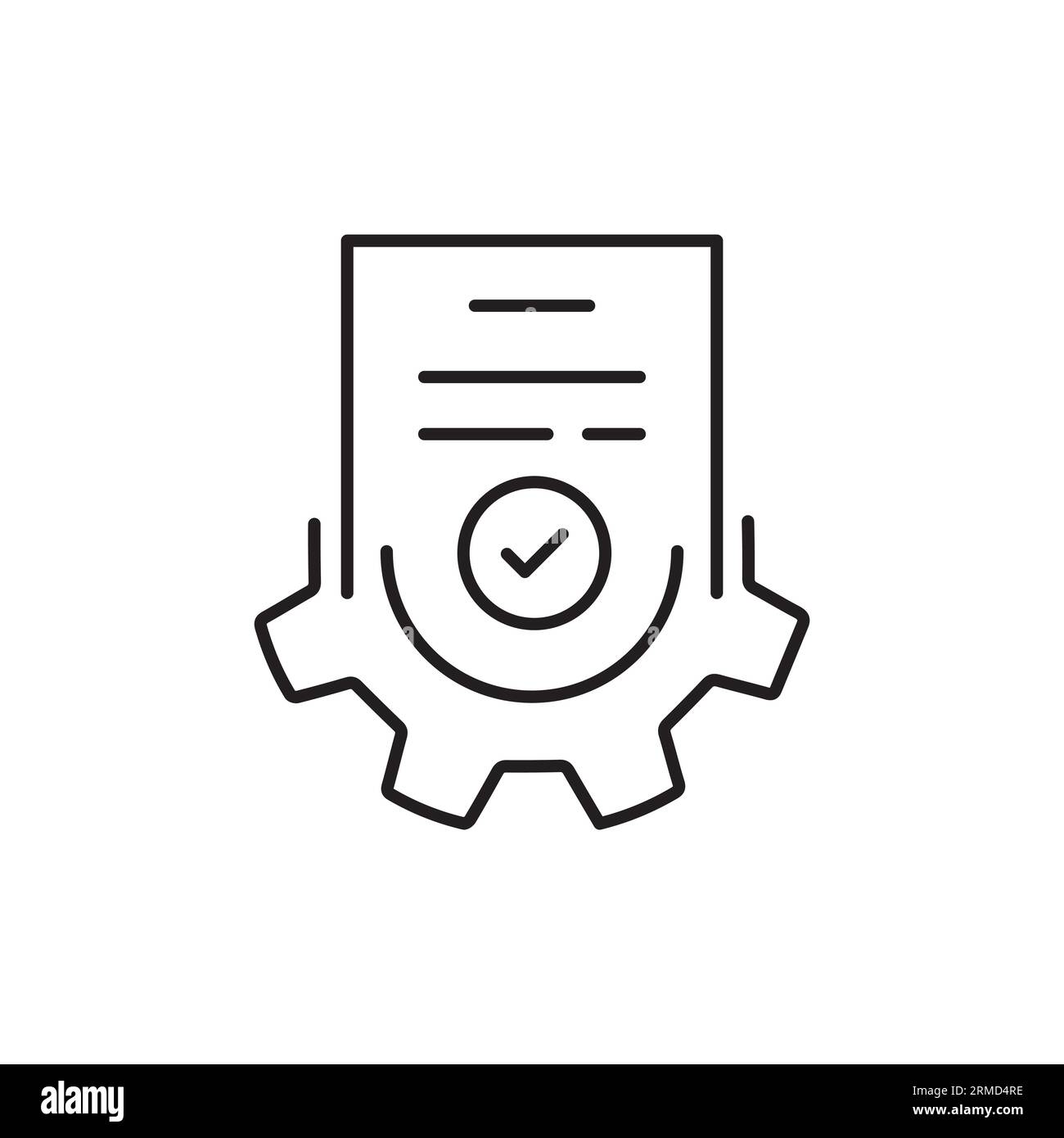 doc with gear icon like approved document flow. concept of paperwork regulatory process or checklist order. linear modern business efficiency logotype Stock Vector