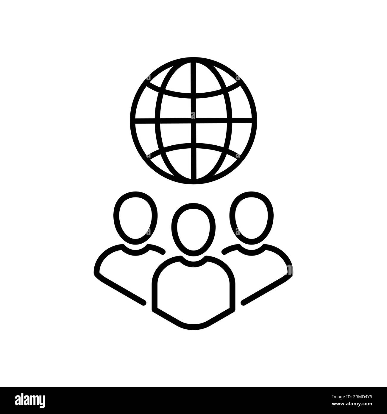 thin line global governance icon like people with globe. lineart trend modern logotype graphic stroke art design element isolated on white background. Stock Vector
