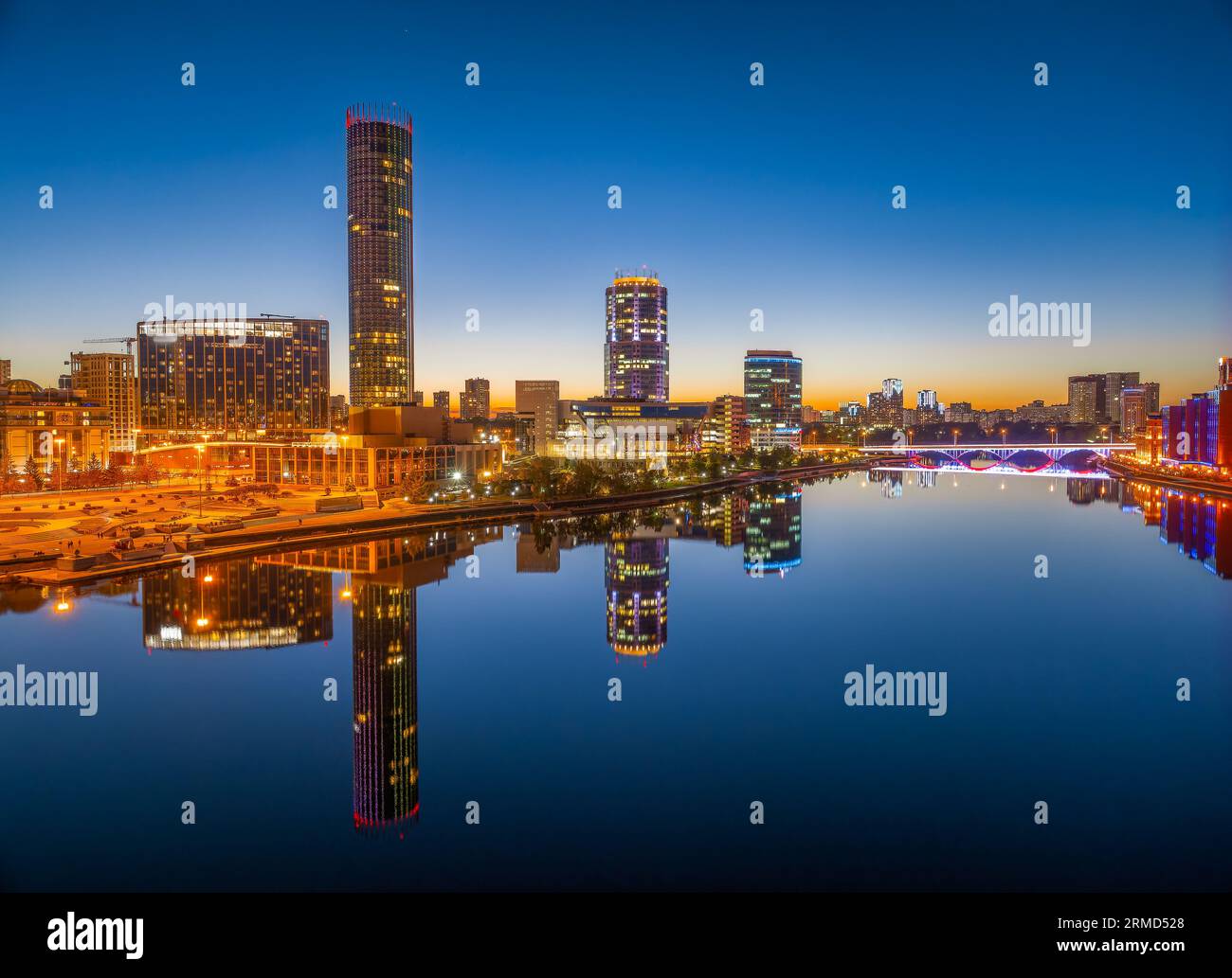 Yekaterinburg city and pond aerial panoramic view at summer or early ...