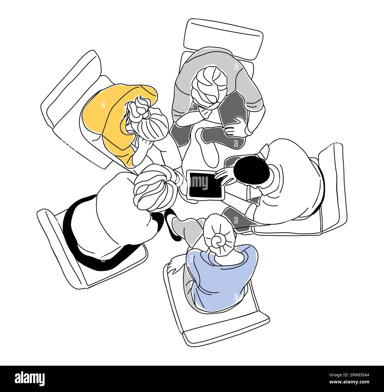 Business team members working together top view. Stock Vector