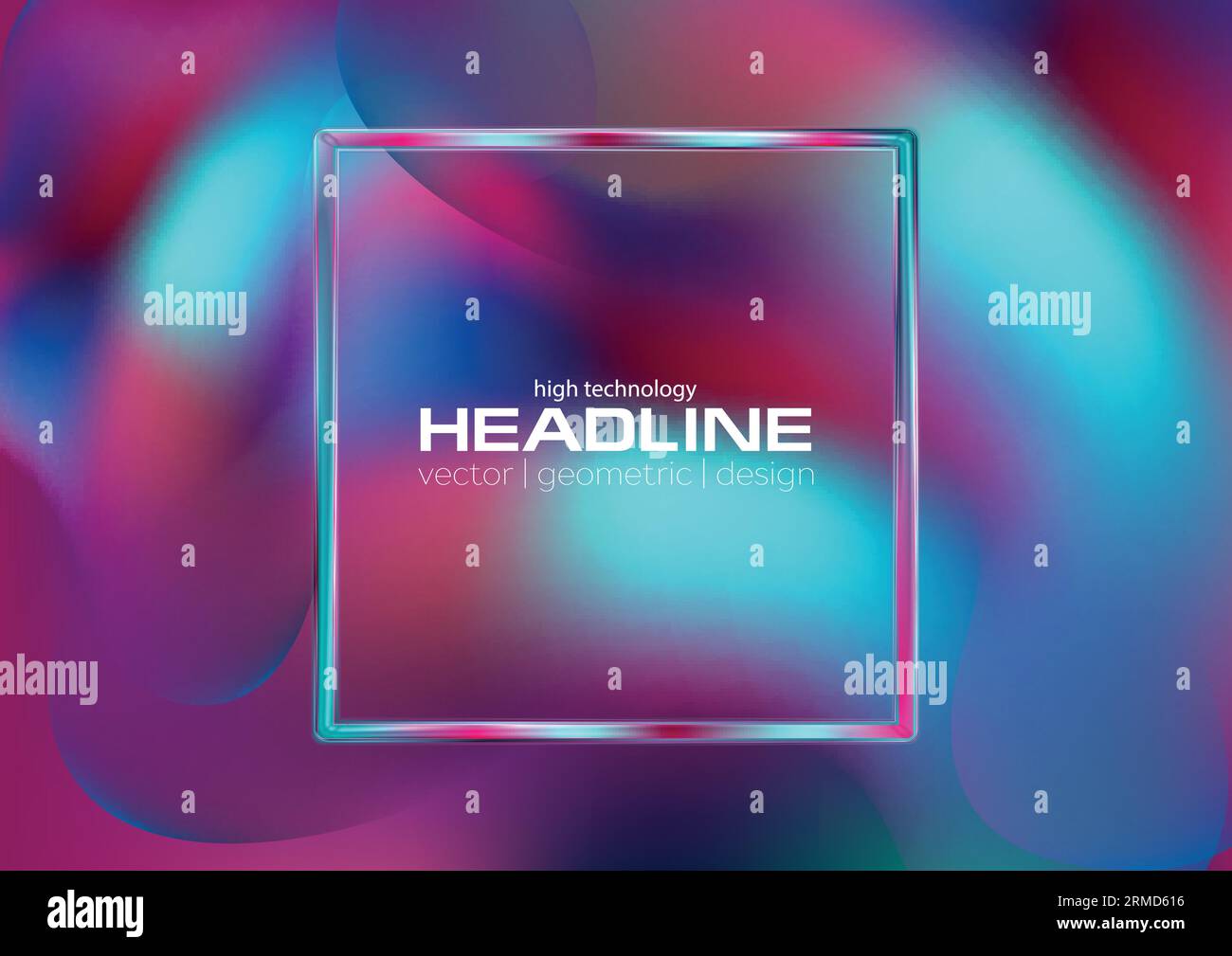 Holographic liquid smooth waves abstract background with square frame Stock Vector