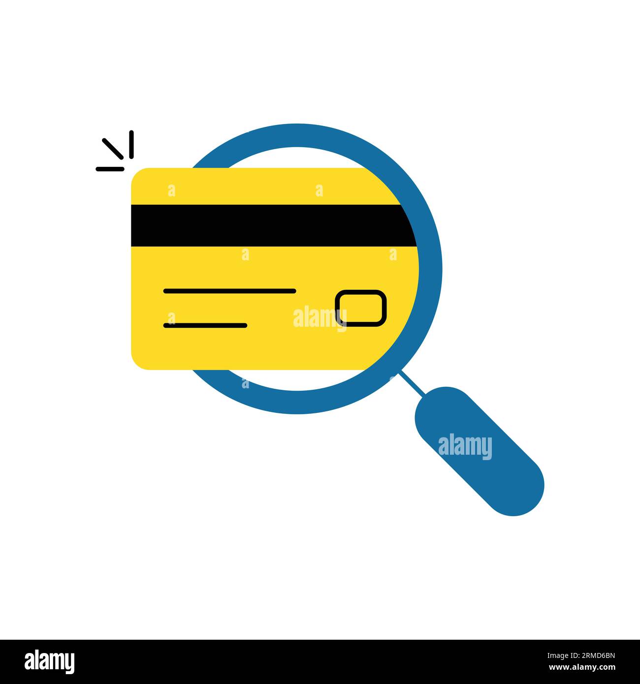 yellow credit card checking with magnifying glass. concept of banking ...