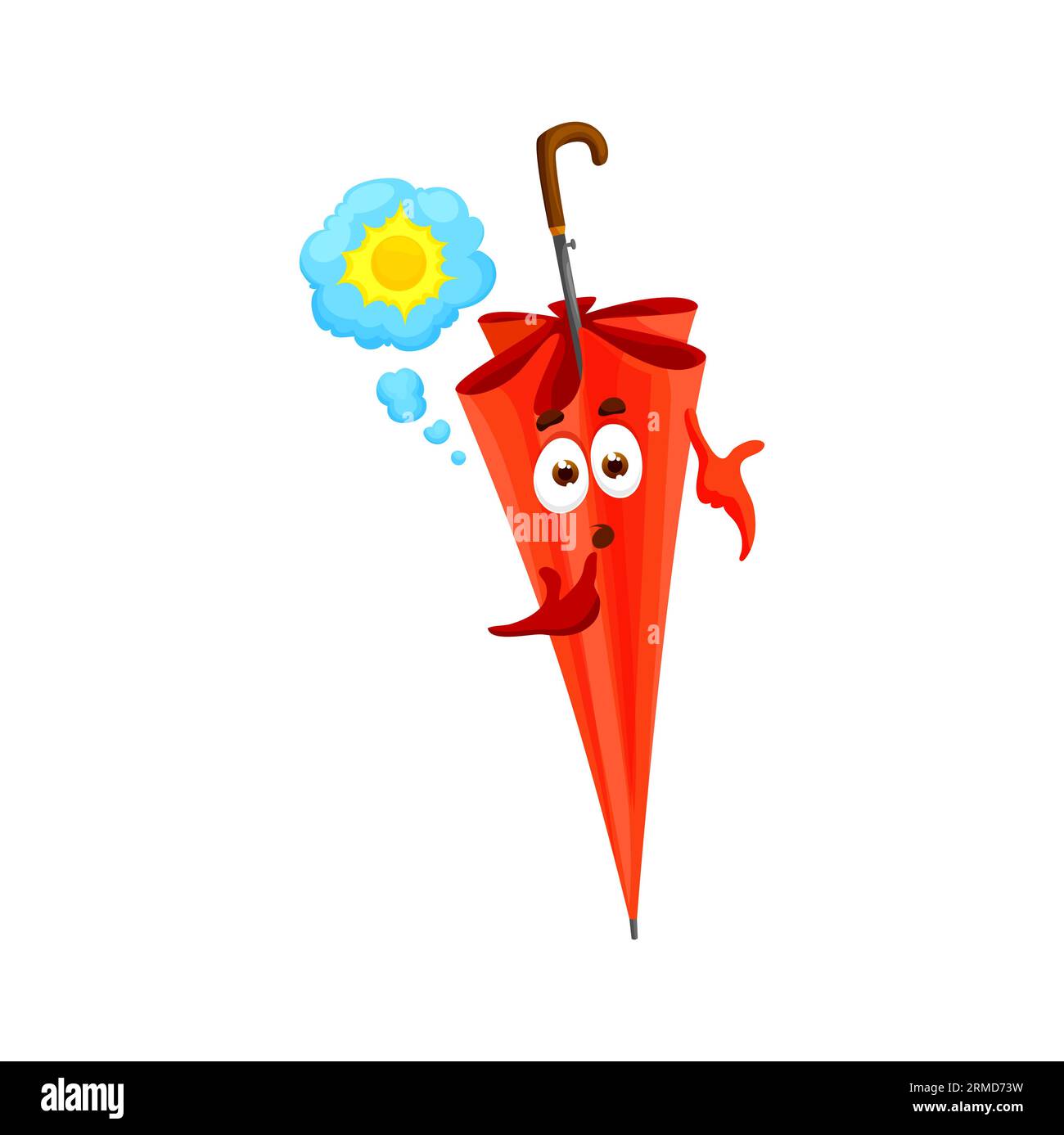 Cartoon red umbrella character, endearing vector parasol with confused