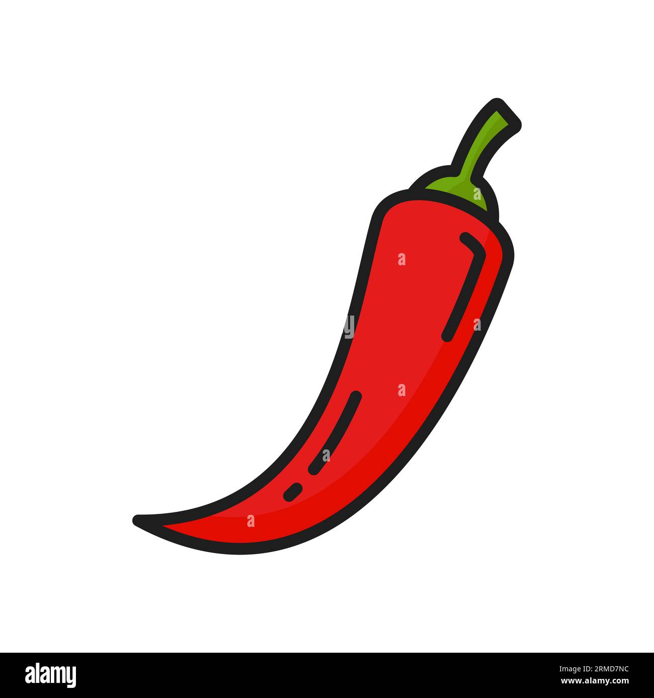 Red cayenne long pepper, raw spicy chili color line icon. Vector Thai pepper or African birdseye. Cayenne long chilli, spicy vegetarian food Stock Vector