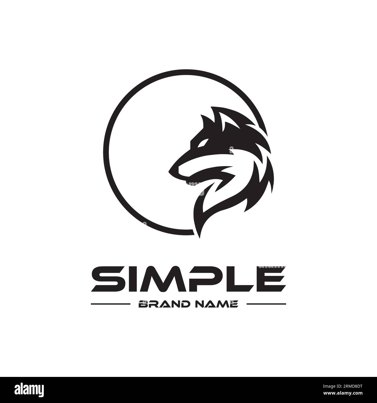 Logo design template, with a wolf's head icon in a black circle Stock