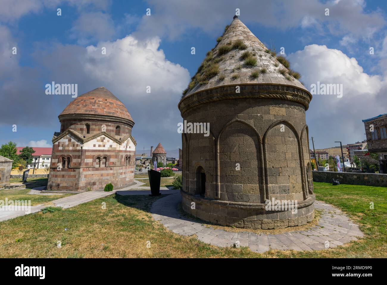 Uc kumbetler (three kumbets) historical tombs in Erzurum, Turkey Stock Photo