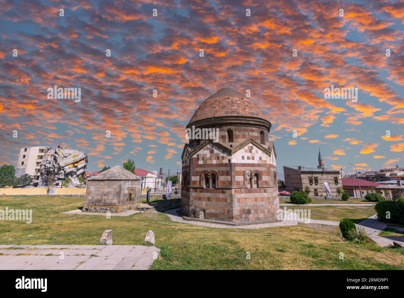 Uc kumbetler (three kumbets) historical tombs in Erzurum, Turkey Stock Photo