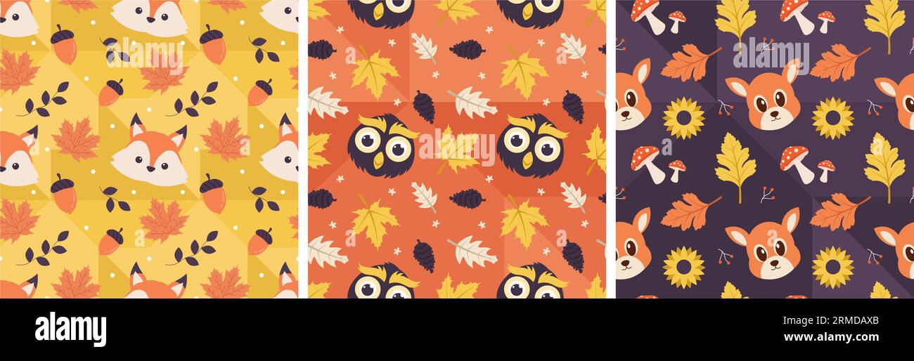 Fall Animal Patterns Autumn Season Seamless Pattern Design with Fall Elements in Template ...