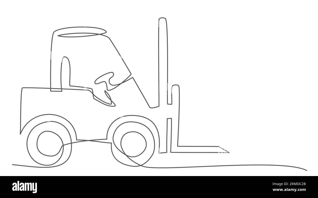 Forklift One line drawing isolated on white background Stock Vector