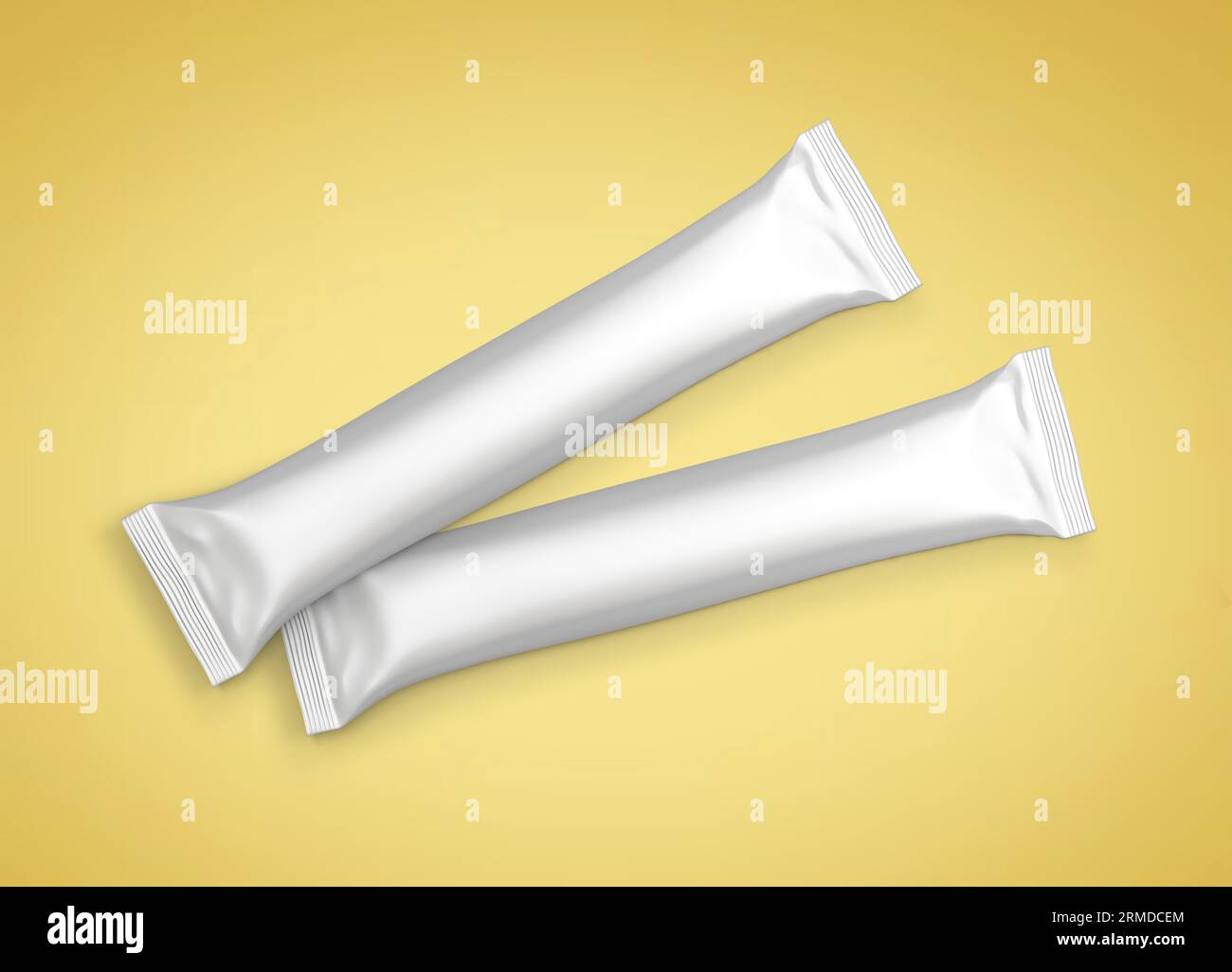 Two white sachet mockup for instant coffee, sugar and confectionery