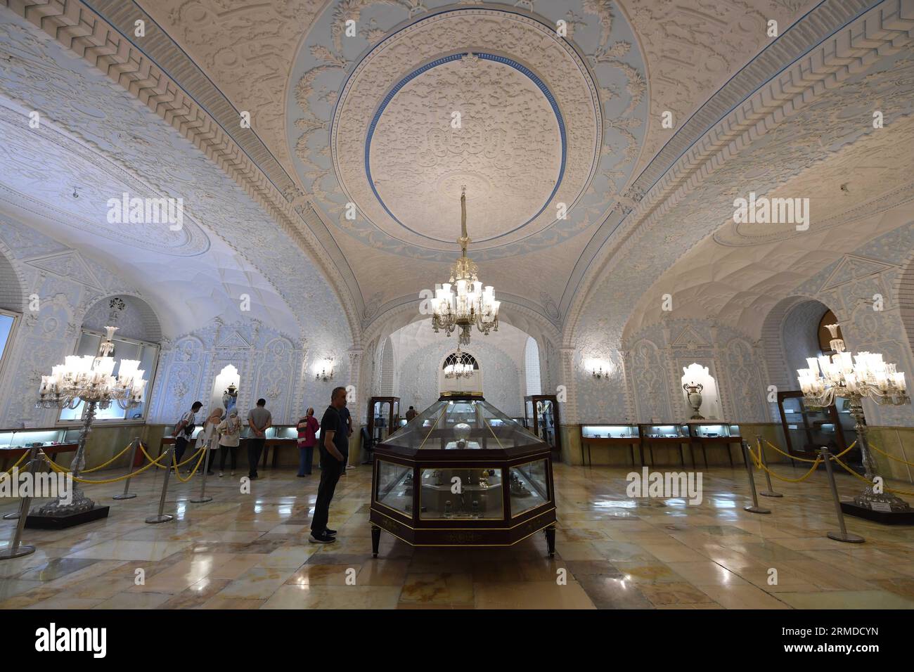 Tehran, Iran. 27th Aug, 2023. Tourists visit the Golestan Palace in Tehran, Iran, on Aug. 27, 2023. Golestan Palace is one of the oldest complexes in Tehran, originally built during the Safavid dynasty in the historic walled city. Following extensions and additions, the site received its most characteristic features in the 19th century, when the palace complex was selected as the royal residence and seat of power by the Qajar ruling family. Credit: Shadati/Xinhua/Alamy Live News Stock Photo
