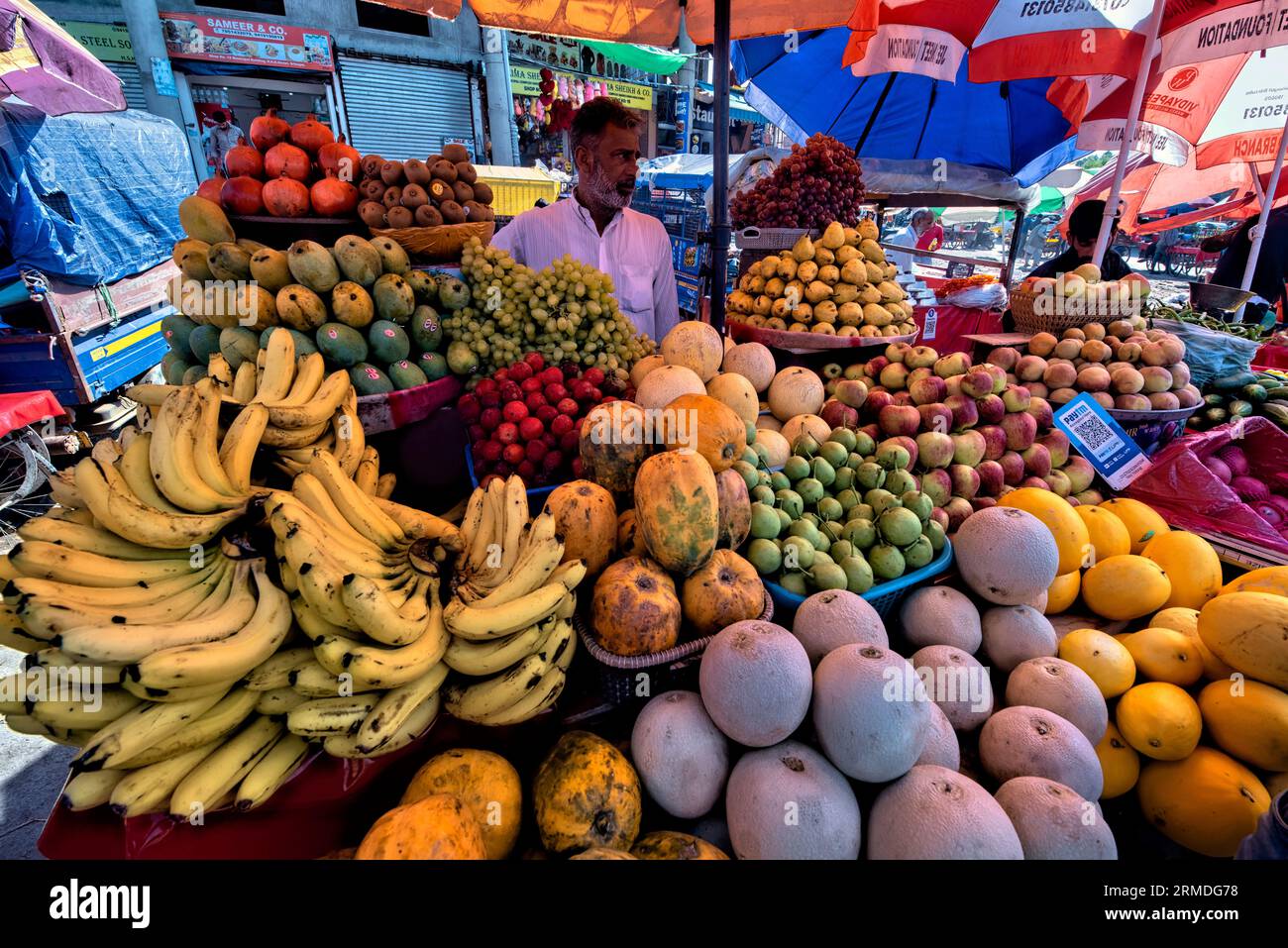 Fruit vendor at work, Srinagar, Kashmir, India Stock Photo