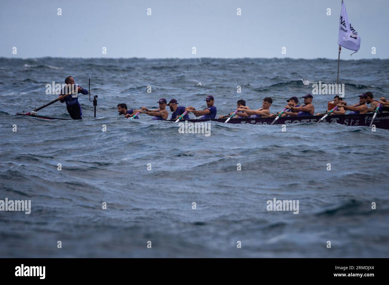 Crew of Santurtzi rowing boat in action during XIV. Getariako Ikurrina