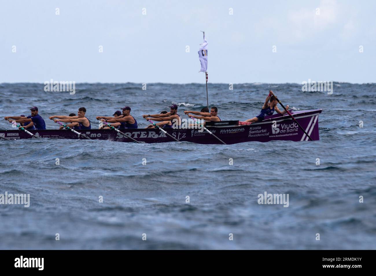 Crew of Santurtzi rowing boat in action during XIV. Getariako Ikurrina