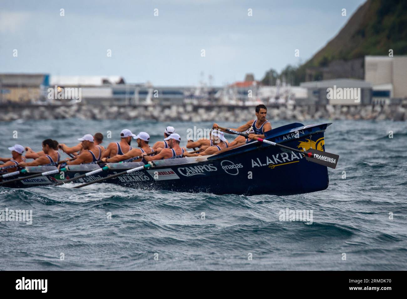 Crew of Bermeo rowing boat in action during XIV. Getariako Ikurrina men