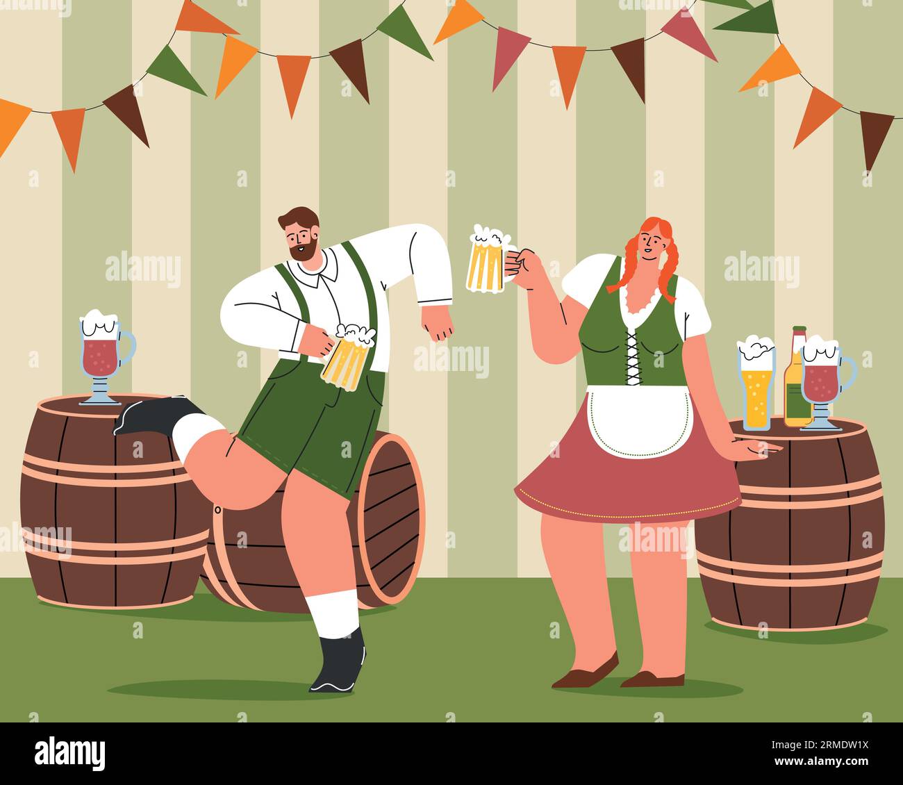 Group Of People Drink Beer Oktoberfest Party Man And Woman Wearing Traditional German Clothes 6809