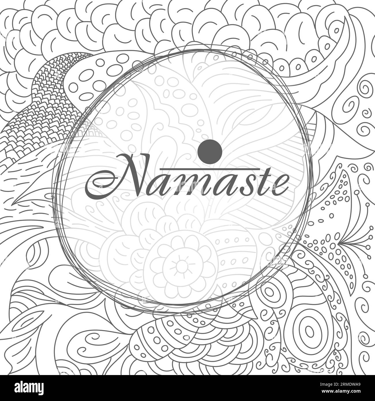 Namaste Doodle Element Background Black White Circular Text Stock Photo