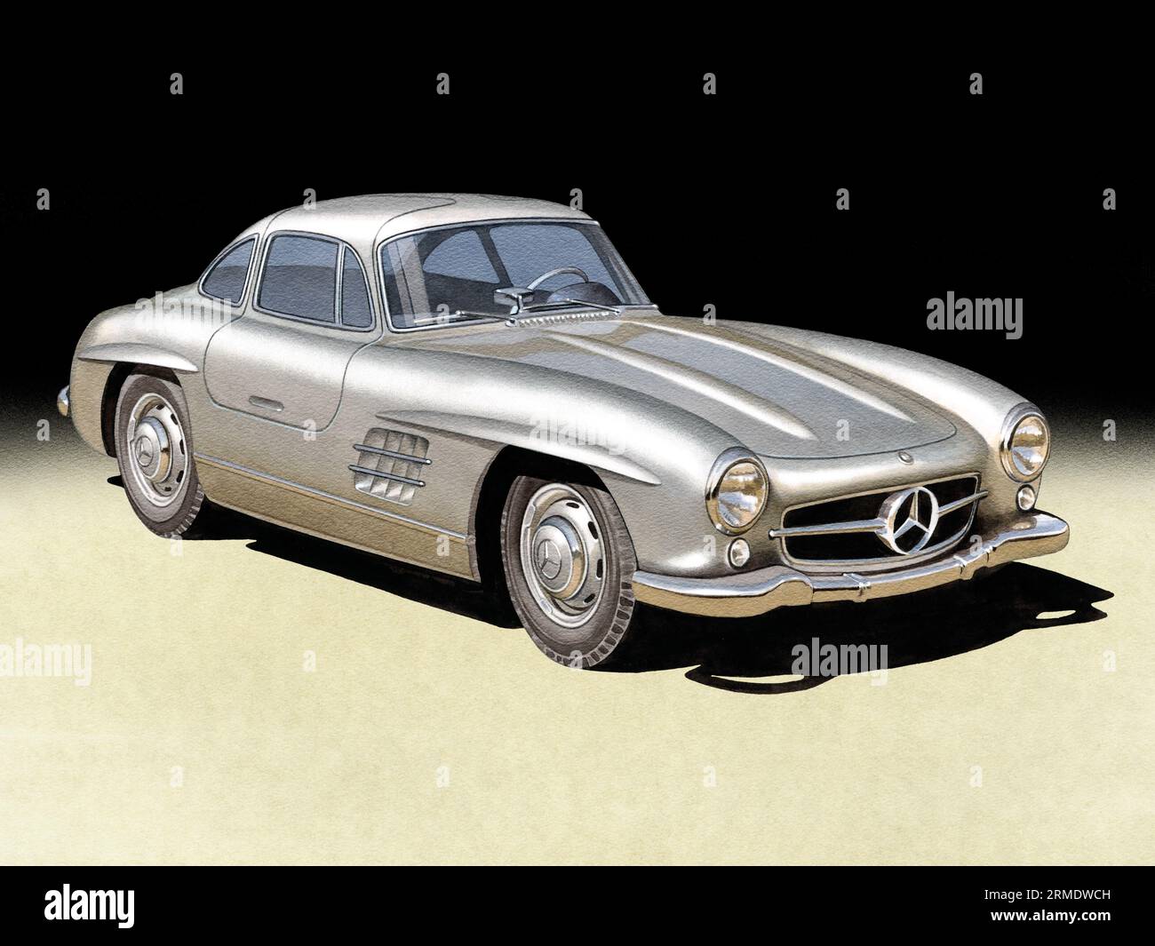 Watercolor illustration: Mercedes Benz 300 SL Coupe Stock Photo - Alamy