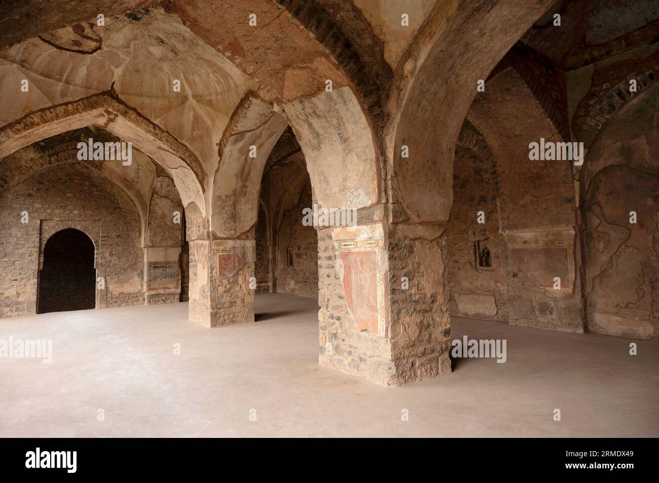 Interiors of Nahar Jharokha, situated in the fort, built by Sultan Ghiyasuddin Khilji, Mandu, Madhya Pradesh, India Stock Photo