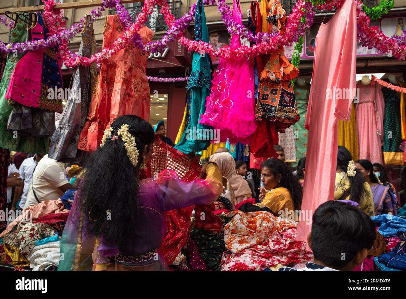 Paris, France,  27th Aug, 2023. Festival of the god Ganesh. Shopping during festival. The Hindu and Tamil community celebrates the birthday of god-elephant Ganesh, Ganesh Chaturthi, in Paris, France, on August 27, 2023. Credit: Elena Dijour/Alamy Live News. Stock Photo