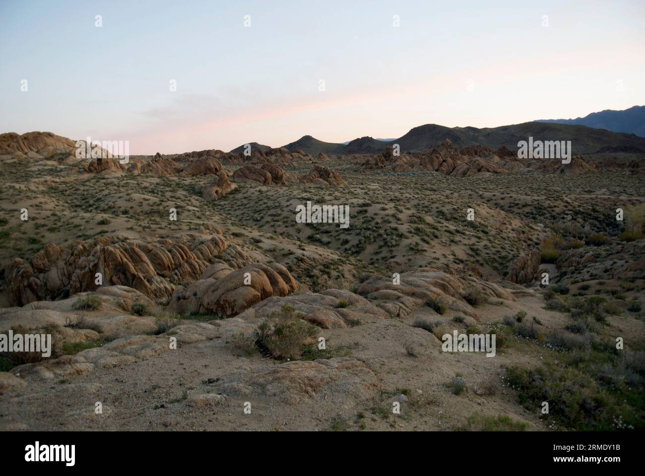 Day break over an arid desert landscape. Stock Photo